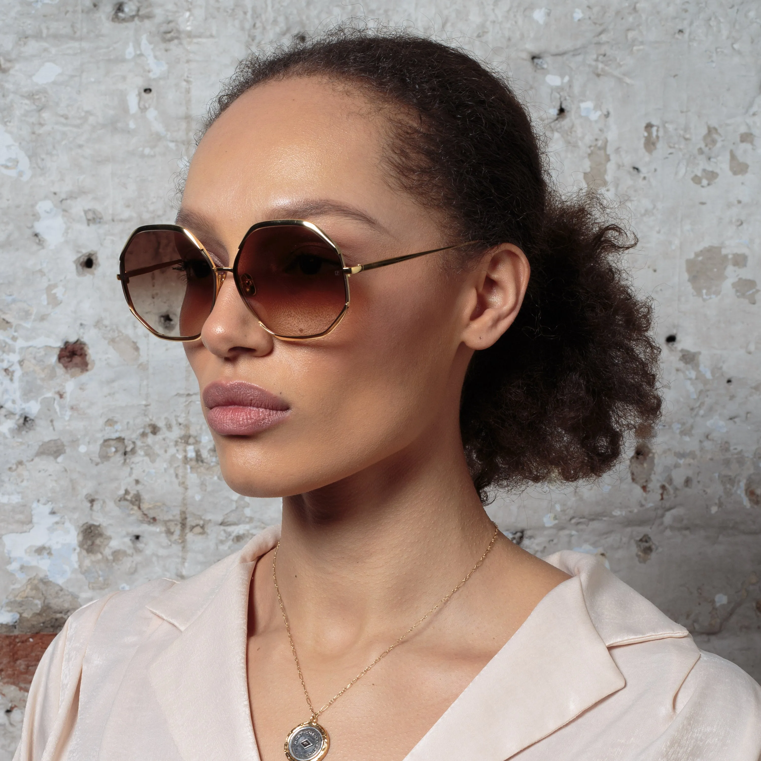 Camila Oversized Sunglasses in Yellow Gold