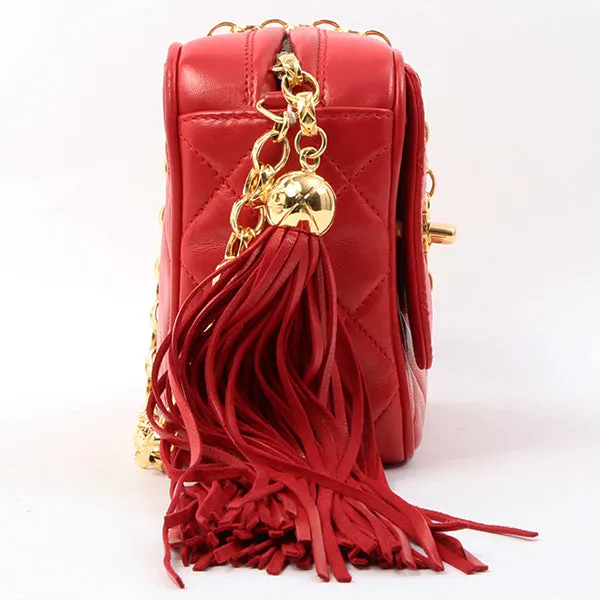 Chanel Around 1992 Made Turn-Lock Fringe Bijoux Chain Bag Red