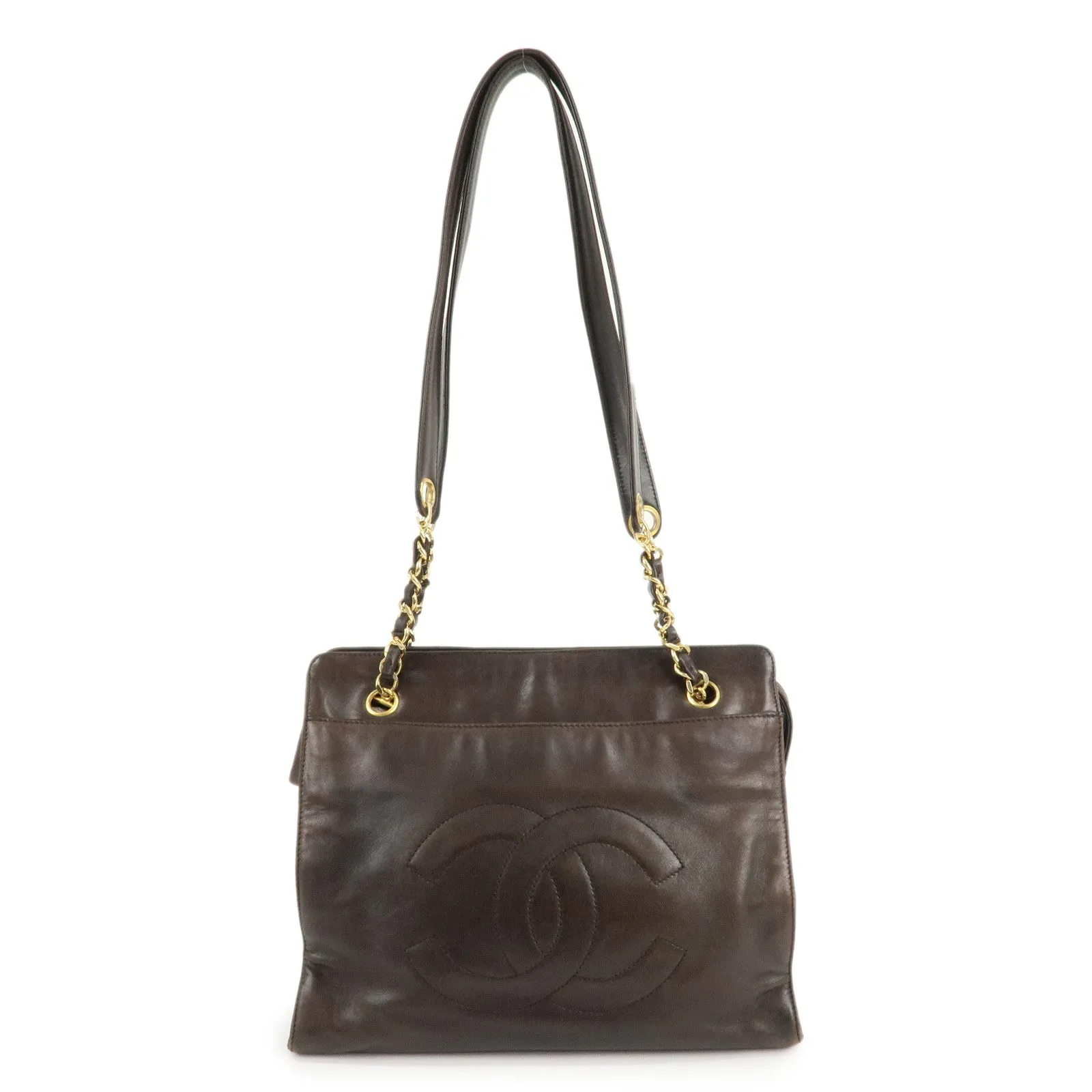 CHANEL COCO Mark Lamb Skin  Chain Shoulder Bag Brown Gold Used