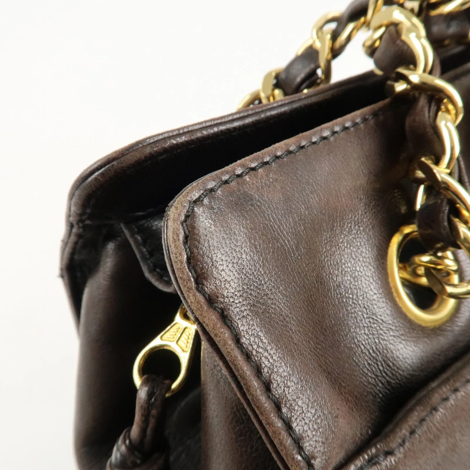 CHANEL COCO Mark Lamb Skin  Chain Shoulder Bag Brown Gold Used