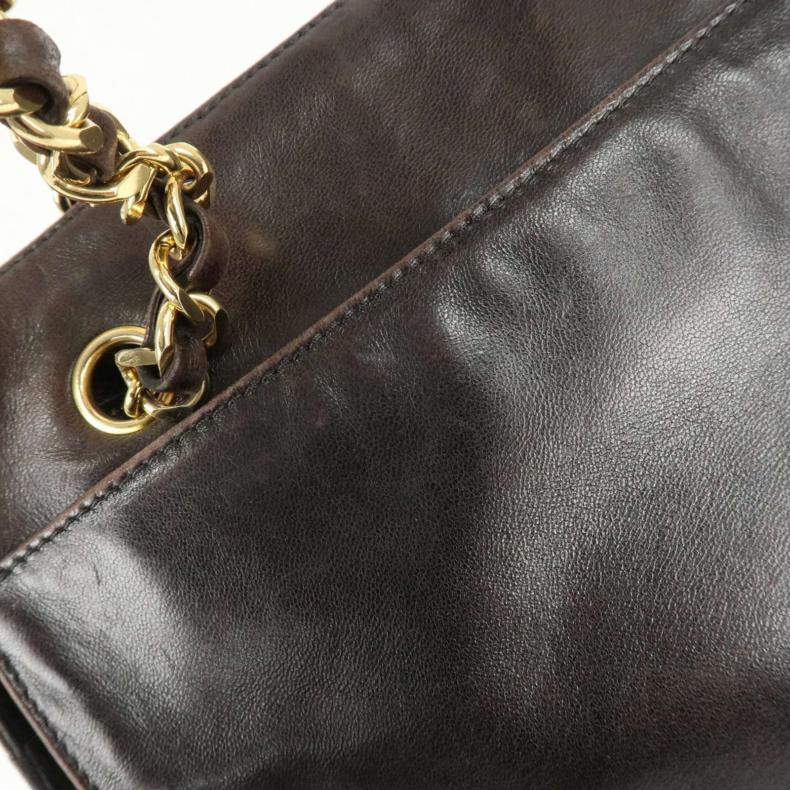 CHANEL COCO Mark Lamb Skin  Chain Shoulder Bag Brown Gold Used