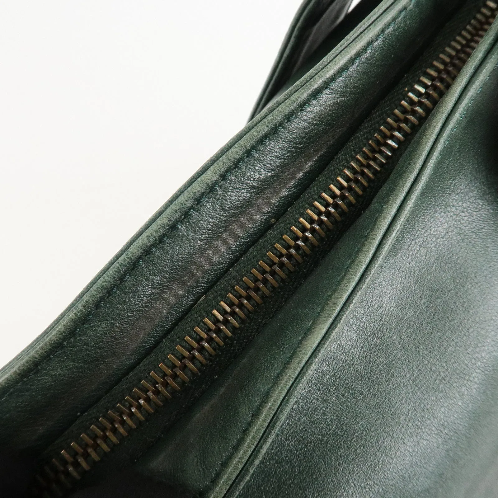CHANEL COCO Mark Lamb Skin Tassel Fringe Shoulder Bag Green Used