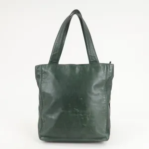 CHANEL COCO Mark Lamb Skin Tassel Fringe Shoulder Bag Green Used