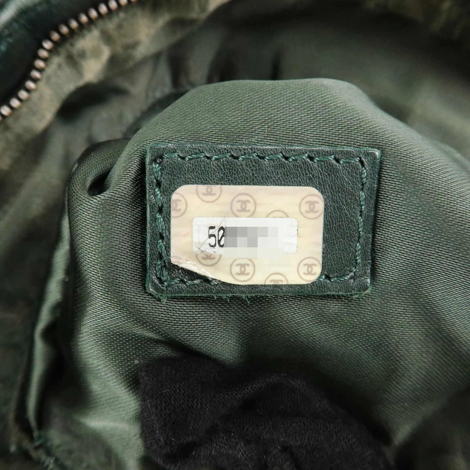 CHANEL COCO Mark Lamb Skin Tassel Fringe Shoulder Bag Green Used