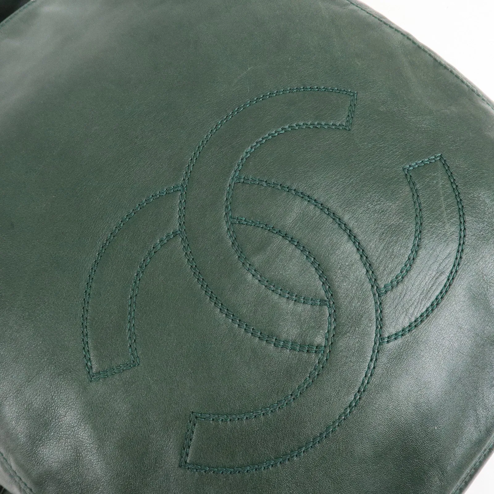 CHANEL COCO Mark Lamb Skin Tassel Fringe Shoulder Bag Green Used