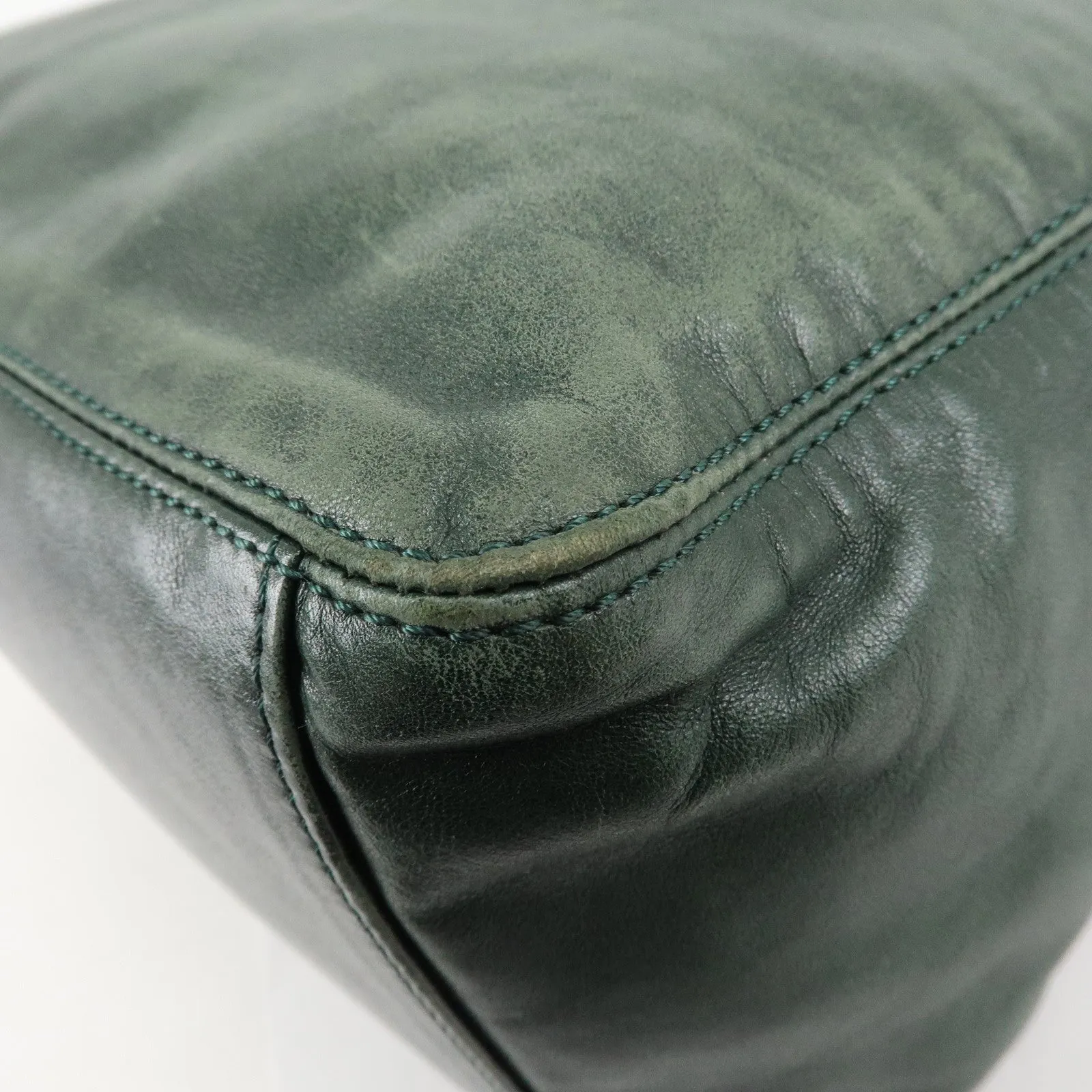 CHANEL COCO Mark Lamb Skin Tassel Fringe Shoulder Bag Green Used