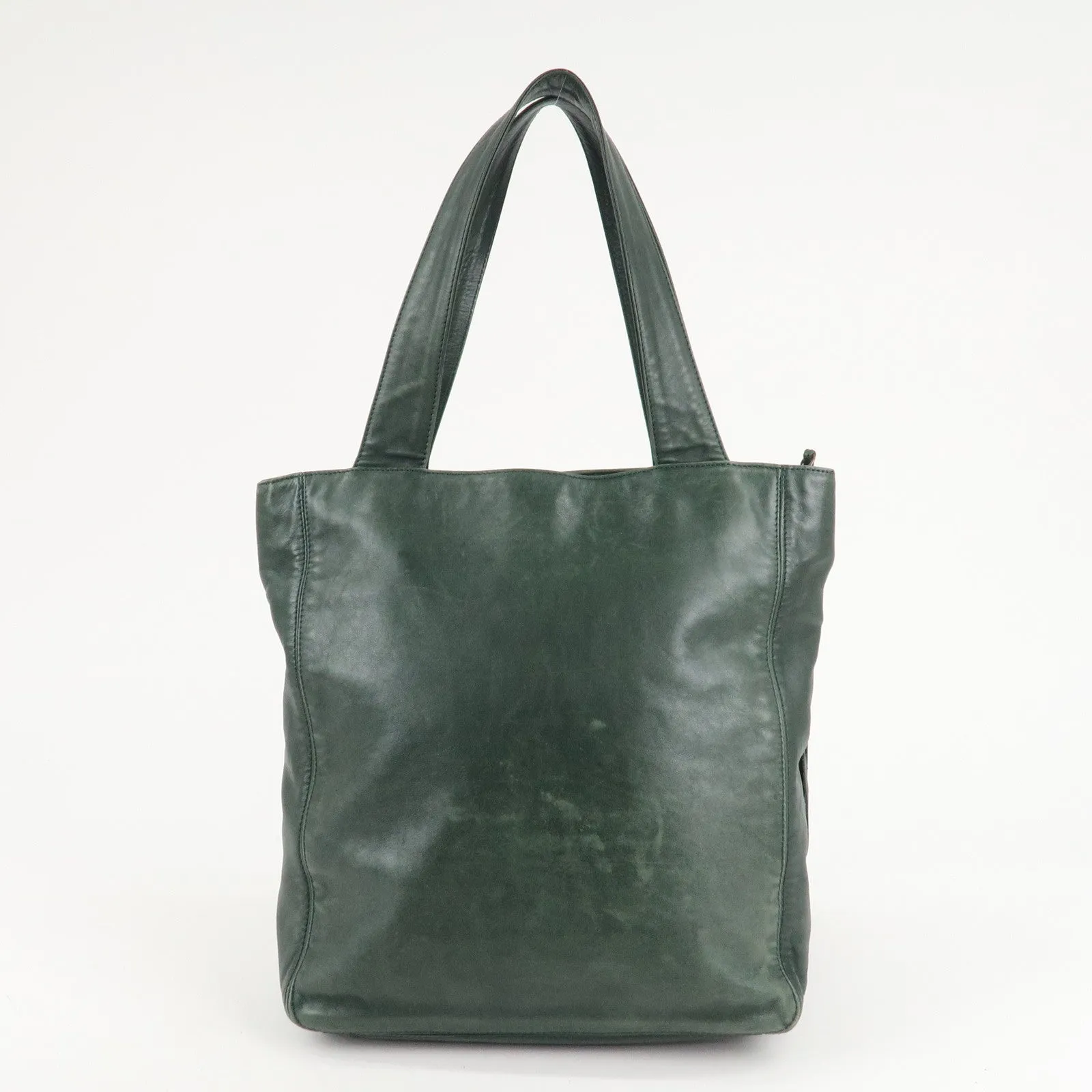 CHANEL COCO Mark Lamb Skin Tassel Fringe Shoulder Bag Green Used