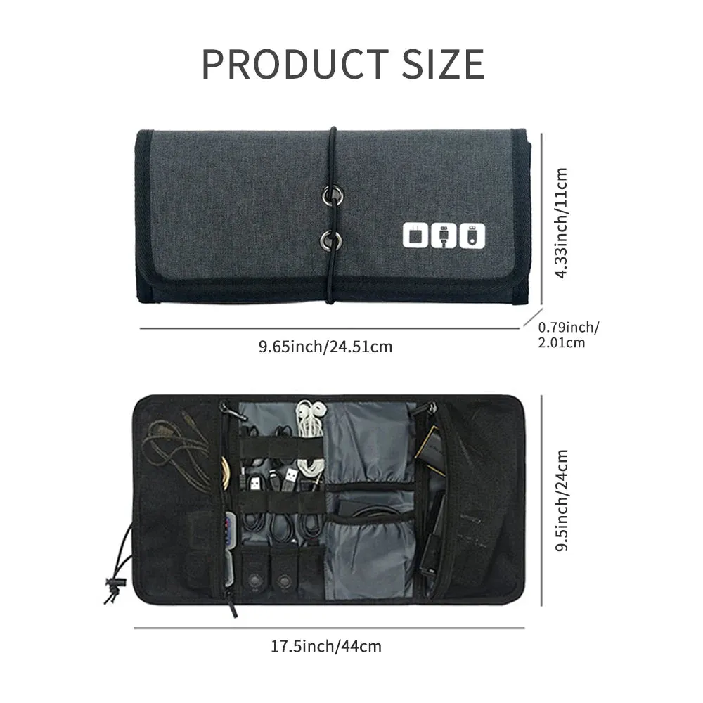 Electronic Organizer Cord Pouch Travel Cable Charger Phone Accessories Bag Organizer Roll up for USB Cables SD Memory Cards