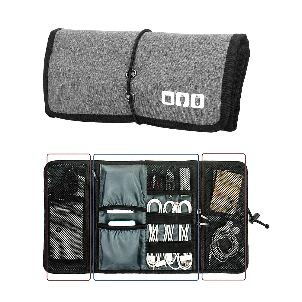 Electronic Organizer Cord Pouch Travel Cable Charger Phone Accessories Bag Organizer Roll up for USB Cables SD Memory Cards