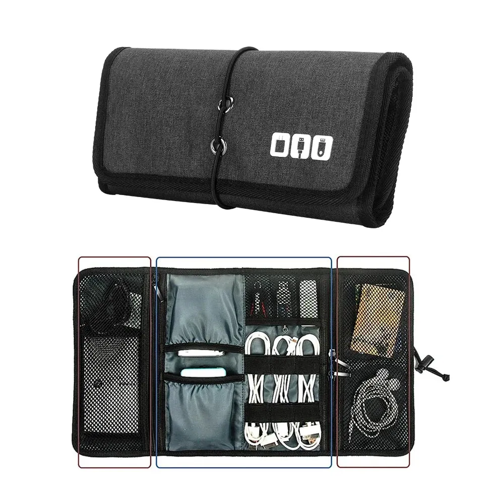Electronic Organizer Cord Pouch Travel Cable Charger Phone Accessories Bag Organizer Roll up for USB Cables SD Memory Cards