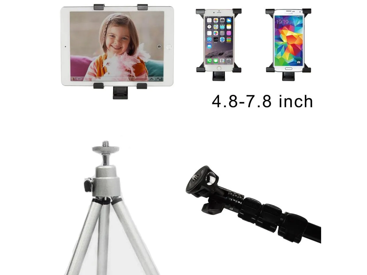 iPad Tripod Mount Adapter Universal Tablet Clamp Holder Fits Ipad, Ipad Air, Ipad Mini, Microsoft Surface, Nexus and Most Tablets, Use on Tripod, Monopod, Selfie Stick, Tabletop Tripod Stand Etc