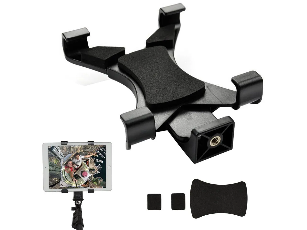 iPad Tripod Mount Adapter Universal Tablet Clamp Holder Fits Ipad, Ipad Air, Ipad Mini, Microsoft Surface, Nexus and Most Tablets, Use on Tripod, Monopod, Selfie Stick, Tabletop Tripod Stand Etc