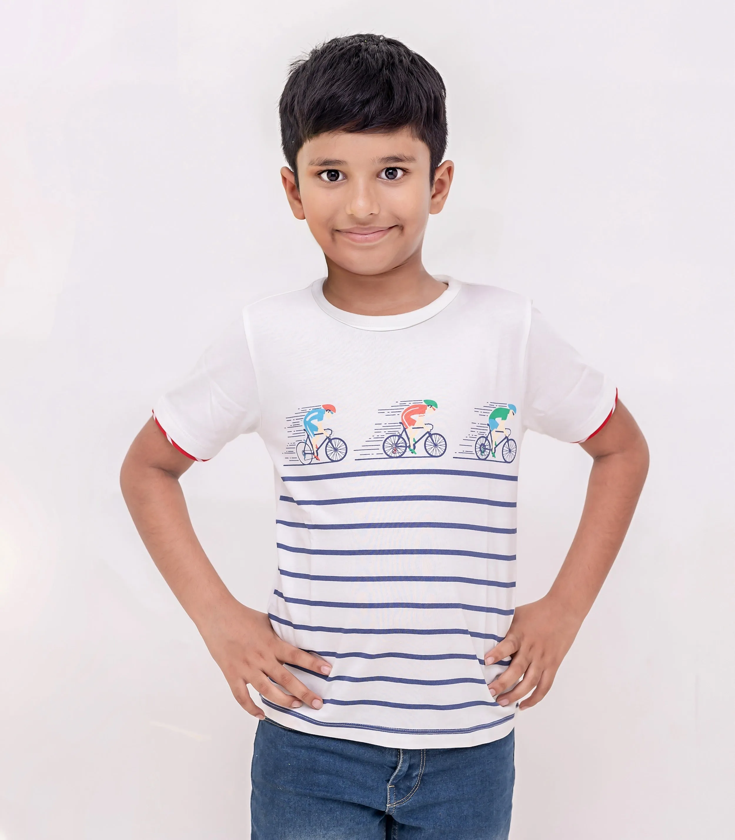White Cycling Pure Cotton Half Sleeves Tshirt