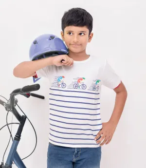 White Cycling Pure Cotton Half Sleeves Tshirt