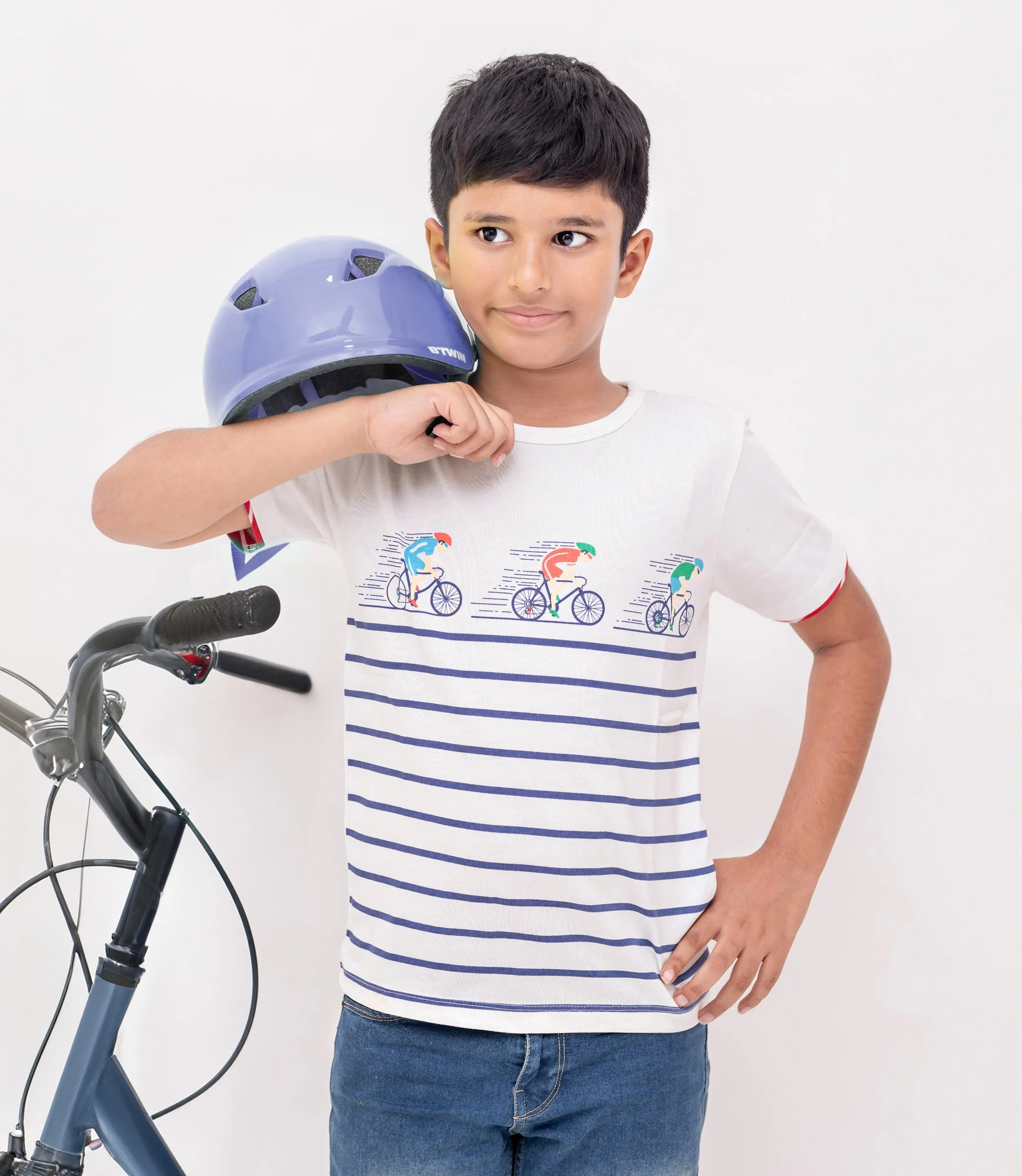 White Cycling Pure Cotton Half Sleeves Tshirt